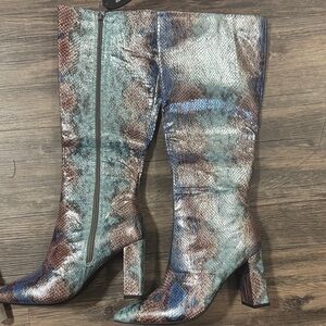 Wild Pair Multicolor Snakeskin Heeled Boots